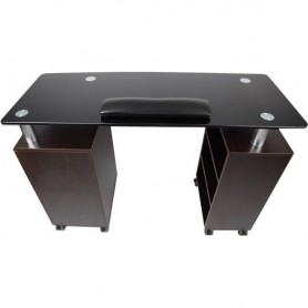 J&A Nail Table Walnut With Black Glass Top (2pcs/set)DP-3438