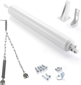 Kit ferme-porte l&eacute;ger pour porte temp&ecirc;te avec cha&icirc;ne anti-vent, blanc
