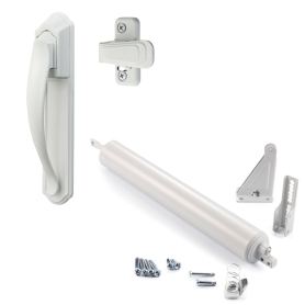 Kit ferme-porte lourd pour contre-porte avec poign&eacute;e &agrave; tirer DX, blanc