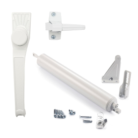 Kit Ferme-porte pour contre-porte lourde avec loquet &agrave; bouton poussoir Classic, blanc