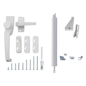 Kit Ferme-porte standard pour contre-porte avec loquet &agrave; bouton poussoir Classic, blanc