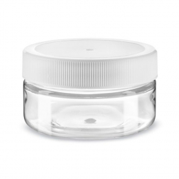 Clear Round Staright Side Plastic Jar 2 oz White Cap 00797