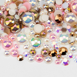 VDD Rhinestone Rainbow Half Round Pearls Mix Size 30g D1105