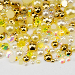 VDD Rhinestone Rainbow Half Round Pearls Mix Size 30g D1115