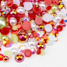 VDD Rhinestone Rainbow Half Round Pearls Mix Size 30g D1127