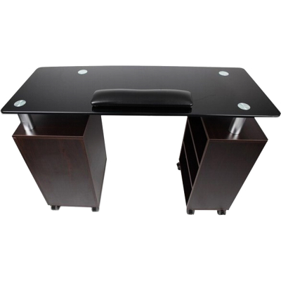 J&A Nail Table Walnut With Black Glass Top (2pcs/set)DP-3438