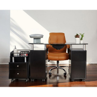J&A Nail Table Walnut With Black Glass Top (2pcs/set)DP-3438