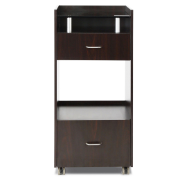 J&A WorkStation Trolley (2pcs) - Walnut/Black Glass Top