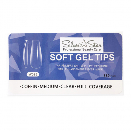 Silver Star Gel Tips 550PC Coffin Clear Full Coverage M W028