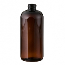 16oz amber PET boston round bottle with 28-410 neck finish