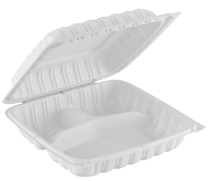 PP White Hinged 3-Comp Container 7.9x7.9x2.3" 150/cs
