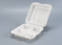 PP White Hinged 3-Comp Container 8x8x2.7" 150/cs