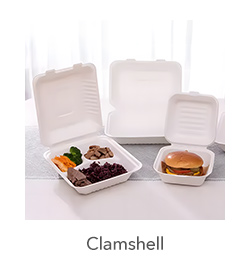 Hinged Clamshell Sugarcane Containers: Designed for convenience and durability, these containers securely hold a variety of hot and cold foods. Their sturdy construction ensures leak resistance, making them ideal for takeout and delivery services.