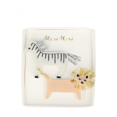 Zebra & Lion Felt Hair Clips|Meri Meri