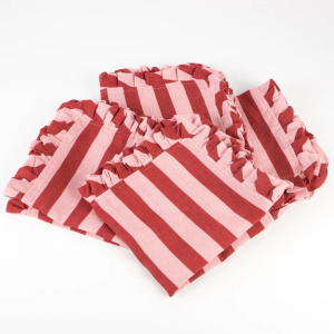 Red And Pink Stripe Ruffle Fabric Napkins|Meri Meri