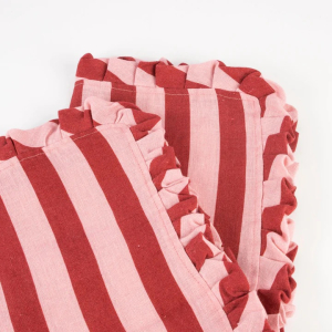 Red And Pink Stripe Ruffle Fabric Napkins|Meri Meri