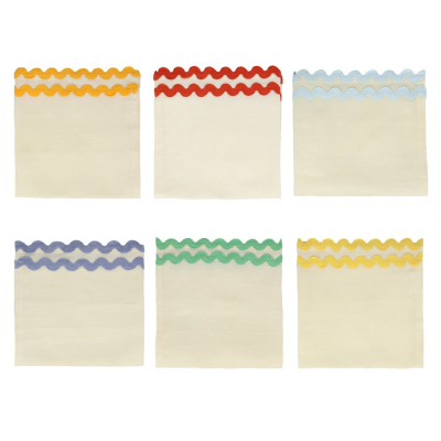 6 Colorful Cloth Ric Rac Napkins|Meri Meri