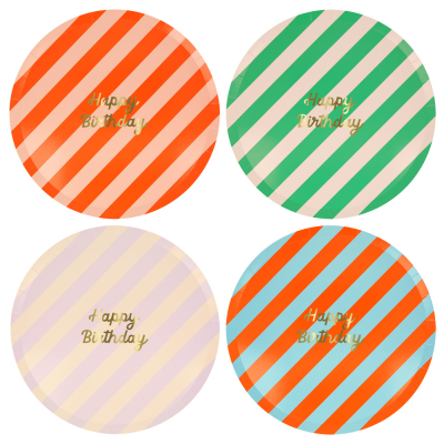 Stripe Happy Birthday Dinner Plates|Meri Meri