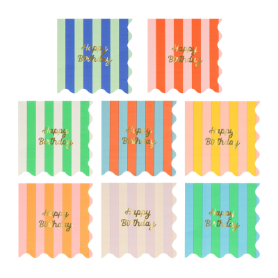 Stripe Happy Birthday Small Napkins|Meri Meri