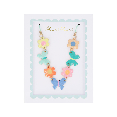 Butterflies & Flowers Enamel Charm Necklace|Meri Meri