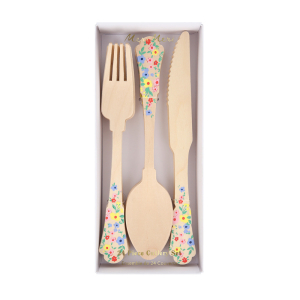 Elegant Floral Wooden Cutlery|Meri Meri