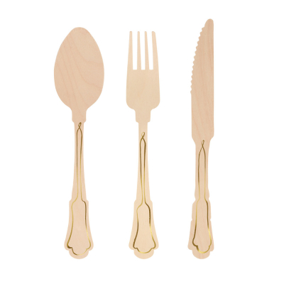 Elegant Gold Foil Detail Wooden Cutlery|Meri Meri