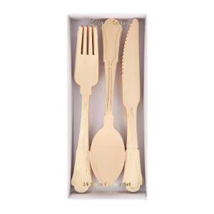 Elegant Gold Foil Detail Wooden Cutlery|Meri Meri