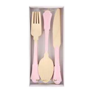 Elegant Pink Wooden Cutlery|Meri Meri