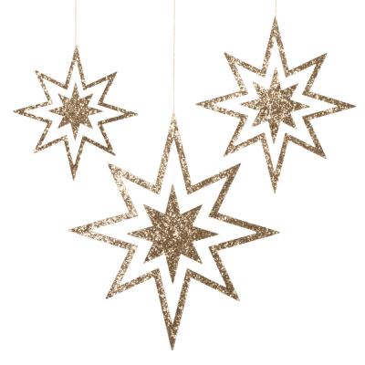 Large Glitter Wooden Star Decorations|Meri Meri