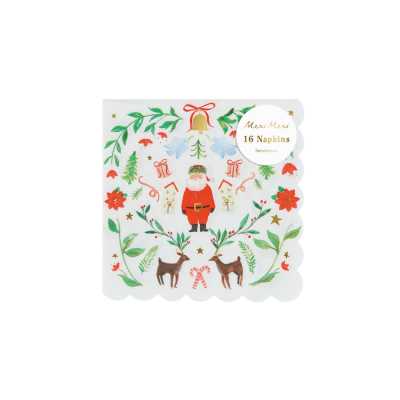 Foliage Santa Patterned Small Napkins|Meri Meri