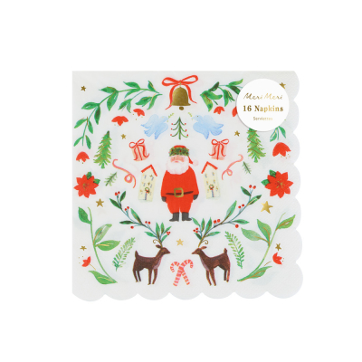 Foliage Santa Patterned Large Napkins|Meri Meri