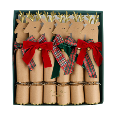 Plaid And Velvet Bow Reindeer Crackers|Meri Meri