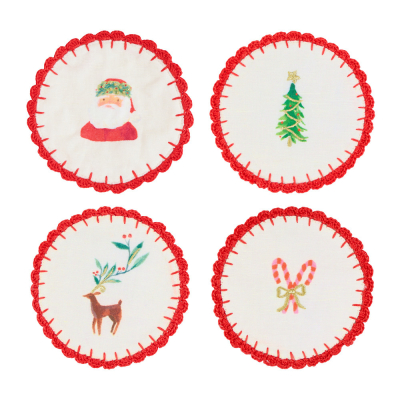 Painterly Christmas Fabric Cocktail Napkins|Meri Meri