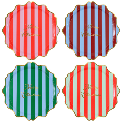 Striped Merry Christmas Dinner Plates|Meri Meri