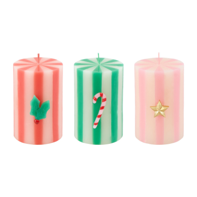 Festive Striped Pillar Candles|Meri Meri