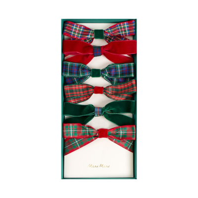 Plaid And Velvet Bow Hair Clips|Meri Meri