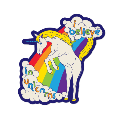 I Believe in Unicorns sticker|Red Cap Cards