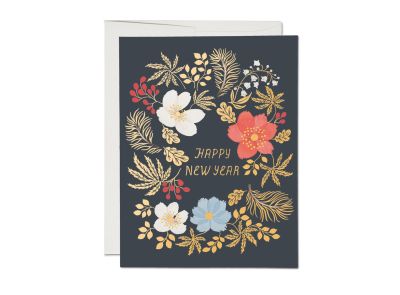 New Years Wreath FOIL Holiday Boxed Set|Red Cap Cards