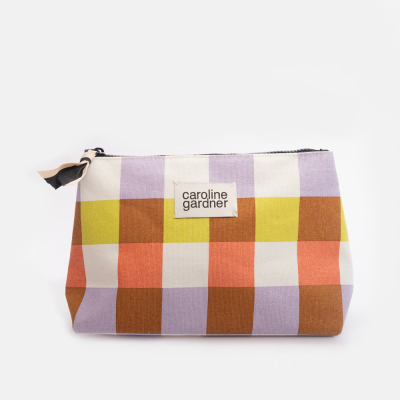 Multi Check Canvas Beauty Bag|Caroline Gardner