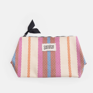 Check Stripe Printed Canvas Beauty Bag|Caroline Gardner