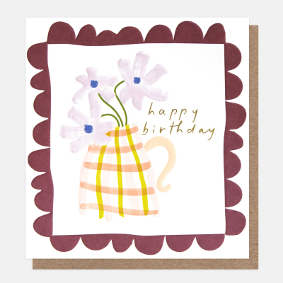 Lilac Flower In Checked Vase Scallop Border|Caroline Gardner
