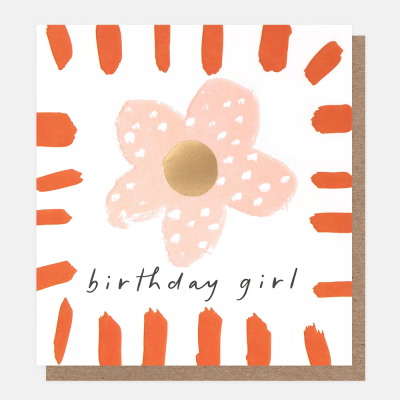 Birthday Girl Pink Flower Orange Border|Caroline Gardner
