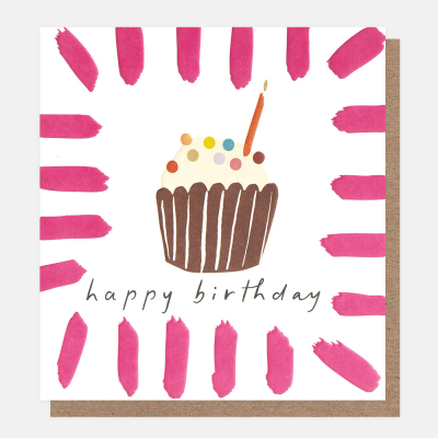 Happy Birthday Cupcake Pink Brush Border|Caroline Gardner