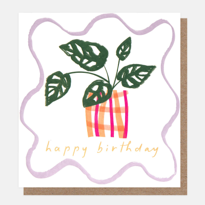 Happy Birthday Monstera Plant Checked Pot|Caroline Gardner