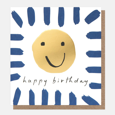 Happy Birthday Gold Smiley With Blue Border|Caroline Gardner