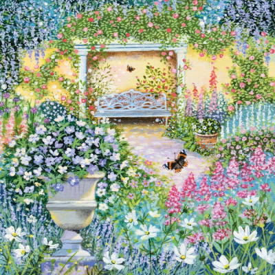 Blue Bench And Wisteria