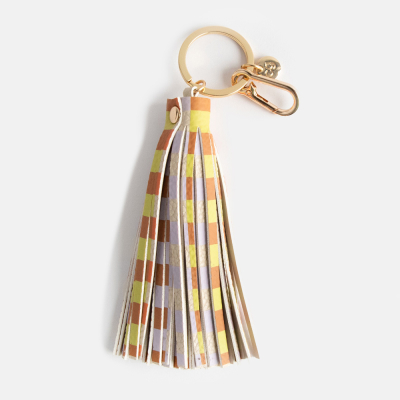 Multi Check Tassel Bag Charm|Caroline Gardner