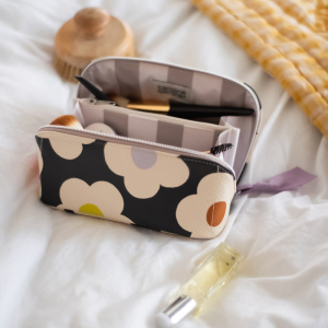 Multi Flower Charcoal Diagonal Cosmetic Bag|Caroline Gardner