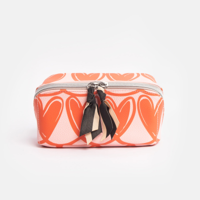Pink Orange Hearts Diagonal Cosmetic Bag|Caroline Gardner