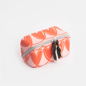 Pink Orange Hearts Diagonal Cosmetic Bag|Caroline Gardner